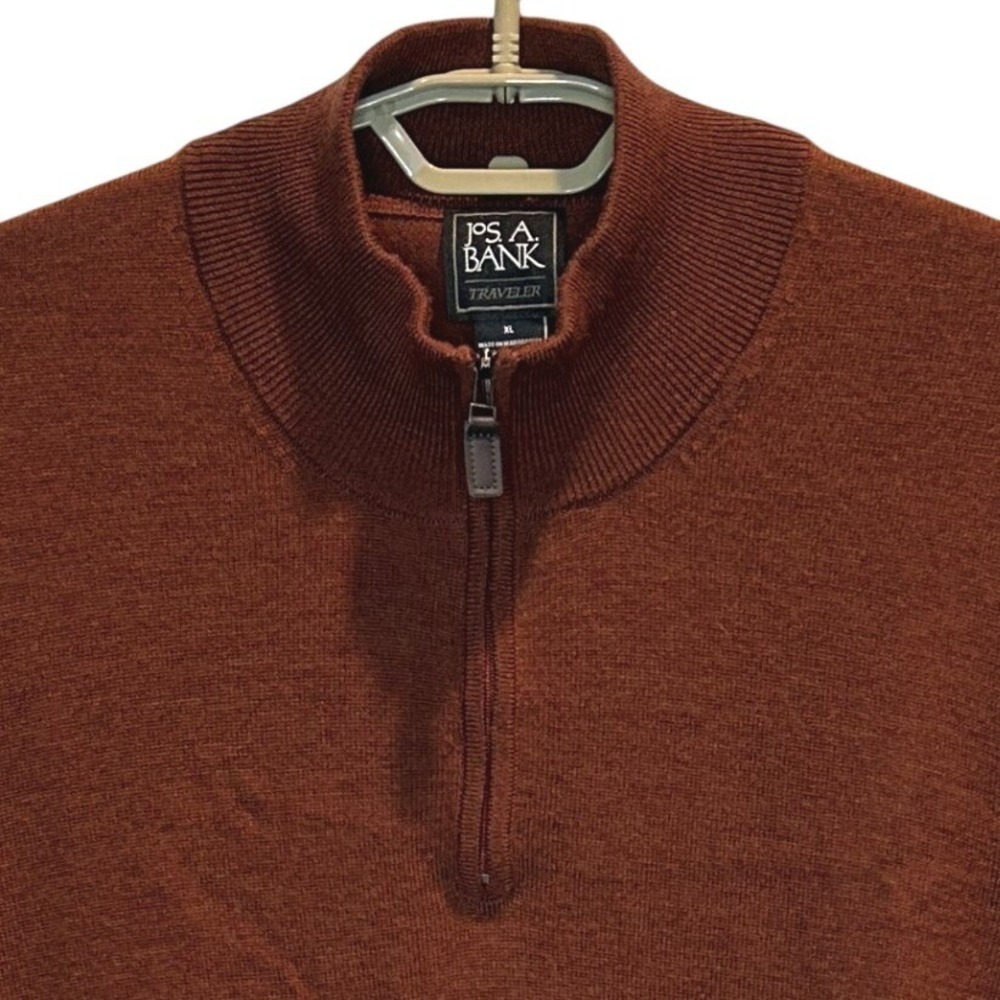 Jos. A. Bank‎ Traveler Sweater XL Mens Rust Brown 100% Merino Wool Quarter Zip